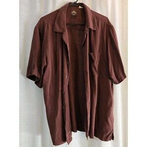 Arrow Men’s 100% Silk Woven Short Sleeve Button-Up Shirt Brown/Red Solid L
